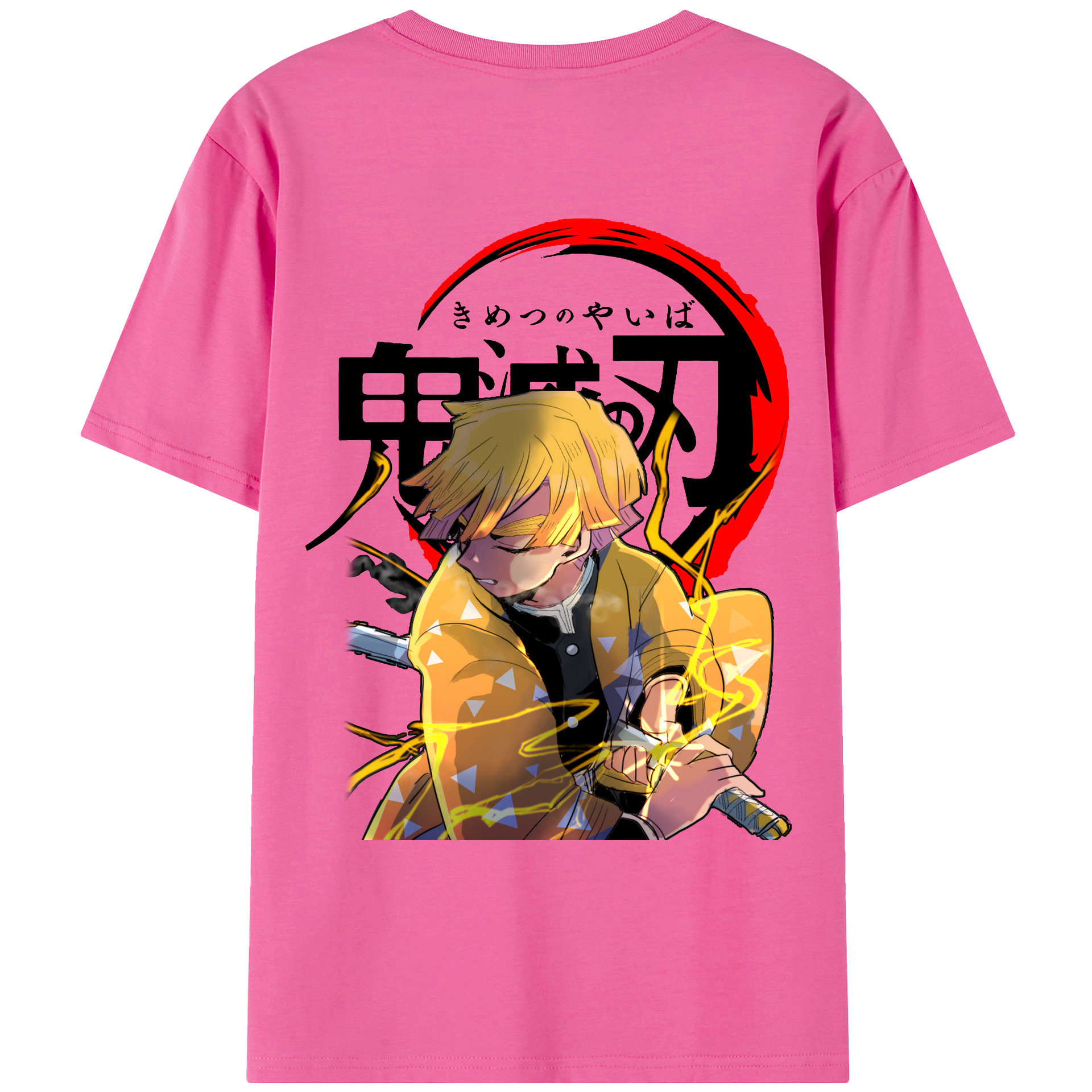 （画像用） 鬼滅の刃（きめつのやいば）我妻 善逸／あがつま ぜんいつ Agatsuma Zenitsu レディース半袖Tシャツ(バックプリント)